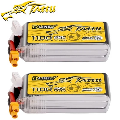 2X Tattu 1100mAh 11.4V 60C 3S Lipo Akku Mit XT30 Stecker Für FPV RC Quadcopter