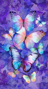Flutter, Purple Butterfly Quilt Panel 24in x 44in, Timeless Treasures - Picture 1 of 3