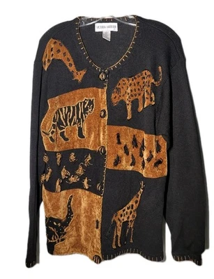 Cárdigan suéter safari Victoria Harbour para mujer talla grande negro marrón animal Foto 1 de 4