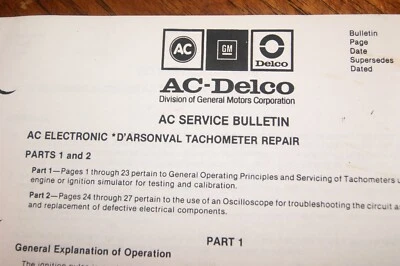 Used AC-Delco electronic tachometer repair manual with parts list  - Image 1 of 4