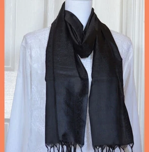 Banaras Seide schwarz Farbe gewebt Paisley Blumenmuster Stola, Halstuch, Schal - Bild 1 von 7