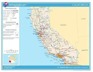 Mapa de pared laminado de referencia del estado de California - Imagen 1 de 1