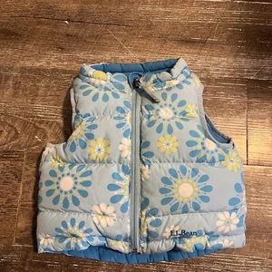 LL Bean Kleinkind 12-18M Gänsedaunen wendbare gefütterte Weste blau geblümt & einfarbig - Bild 1 von 6