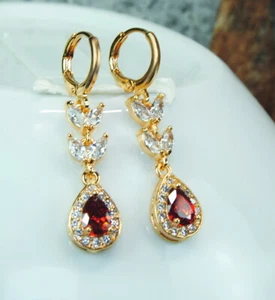 Ohrringe ausdrucksstark Damen-Ohrringe Filled Gold K18 /750er Garnet +Topas - Bild 1 von 2