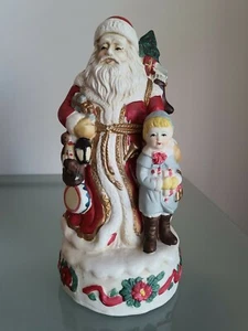 Statua Babbo Natale in ceramica 9" vintage con regali da un bambino - Natale  - Foto 1 di 6