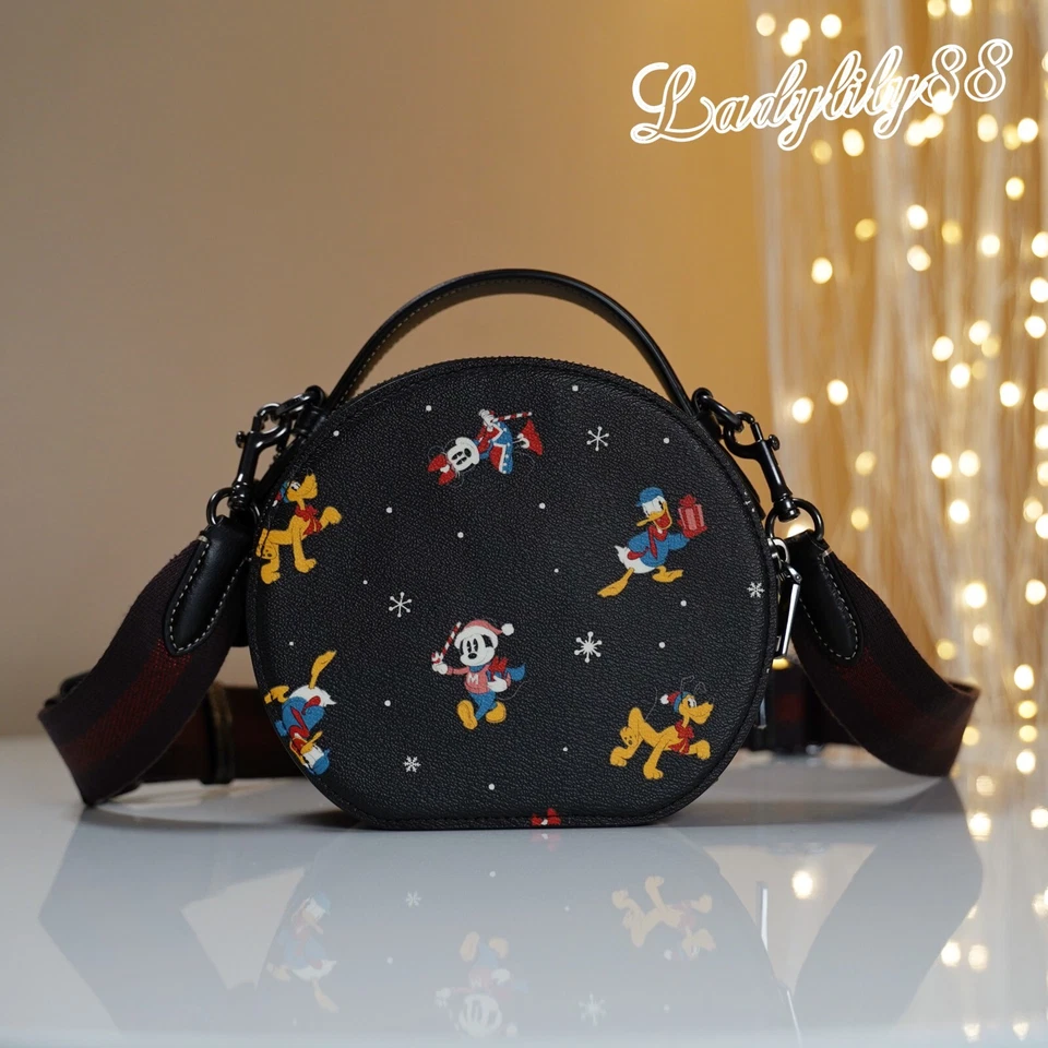 Coach CM846 Disney X Coach Canteen Crossbody With Holiday Print Black Multi