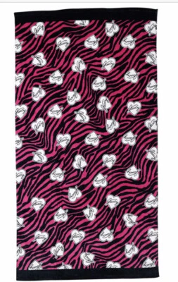 JUICY COUTURE BEACH TOWEL PINK BLACK ZEBRA PATTERN NWT SOFT 36 X 68" Hearts NEW - Image 1 of 4