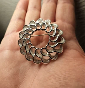 Vintage Mid Century signierte Silber Kreis elegante verzierte runde Brosche Anstecknadel 2" - Bild 1 von 5