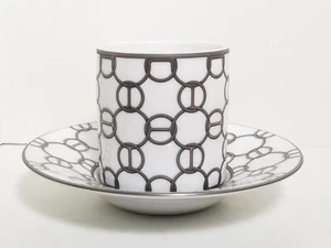 Hermes Fil D' Argent White Demitasse Cup & Saucer Espresso VGC - Picture 1 of 12