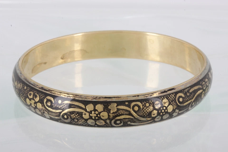 BRAZALETE BRAZALETE LATÓN NEGRO ESMALTE ORO DISEÑO RELIEVE MODA 0307B Foto 1 de 2