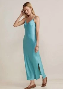 Vestido sin Mangas Band Of The Free Turquesa Satén Midi Talla Pequeña Nuevo Con Etiquetas - Imagen 1 de 12