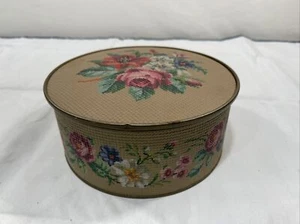 Vintage 1940s Guildcraft New York Floral Textured Round Sewing Tin Container - Picture 1 of 6