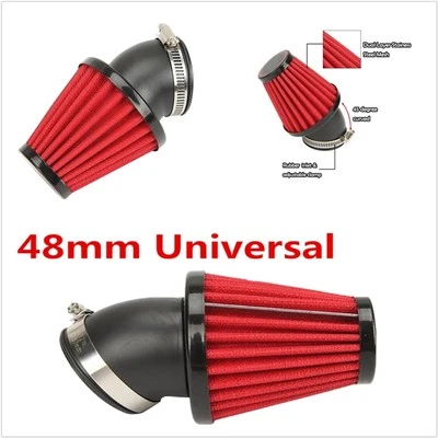 1x Universal Motorcycle 3.4" Width 48mm 45 Degree Bend Air Intake Filter Kit Red - Image 1 of 4