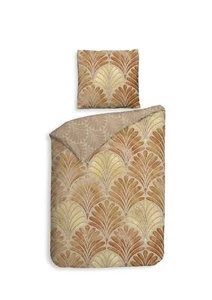 Heckett & Lane Satin Bettwäsche 155x220 Elif orange Blätter Muschel beige Wende - Bild 1 von 5