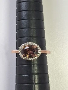 Henri Bendel rose gold tone ring rhinestones amethyst colored stone S 7 - Picture 1 of 5