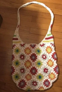 Crochet Square Hobo Bag Tote Shoulder Handmade Boho Hippie - Picture 1 of 8