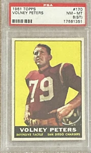 1961 Topps NFL #170 Volney Peters San Diego Chargers PSA 8 Near Mint - MINT (ST) - Imagen 1 de 2