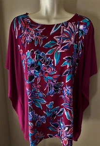 BOB MACKIE Wearable Art Womens BATWING TOP M Burgundy Floral Shirt MEDIUM - Picture 1 of 2
