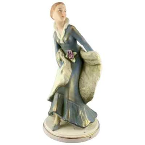 Antique Royal Dux Figurine, Art Nouveau Deco Dancer in Blue Dress, 10.75”(H) - Picture 1 of 16
