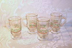 Libbey Glass HOLLY Berries Red Green 5"h Christmas Tom & Jerry Footed Mugs - Picture 1 of 5