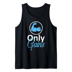 Only Gains Funny Gym Fitness Workout Bodybuilding Lifting Tank Top - Picture 1 of 5