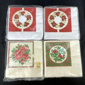4 Packungen Vintage Papierservietten Getränk Cocktail Weihnachten Weihnachtsstern Kardinäle - Bild 1 von 2