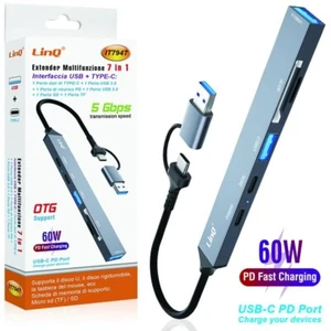 Extender Multifunzione 7 in 1 LinQ IT7947 USB-C + USB 3.0 PD 60W SD/TF 5Gbps OTG - Foto 1 di 1