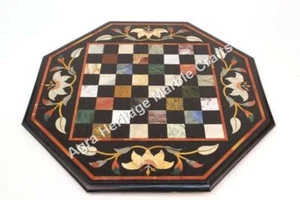 2'x2' Black Marble Pietra Dura Chess Coffee Table Top Furniture Patio Decor - Picture 1 of 4