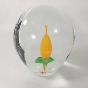 Vintage Emanuel Beranek Blown Glass Paperweight Flower Yellow Green Heavy 4.5" - Picture 1 of 15