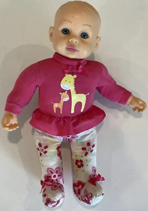 Vinyl Baby Doll Soft Toy Pink Floral Two Giraffes Blue Eyes 14” Caucasian - Picture 1 of 12