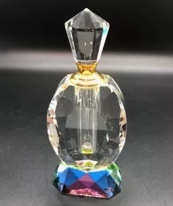 Botella de aceite de perfume de cristal de corte facetado vintage con aplicador 4 7/8" arco iris - Imagen 1 de 13