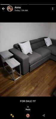 Grey full size sleeper sofa with 2 USB charging outlets  - Image 1 of 2