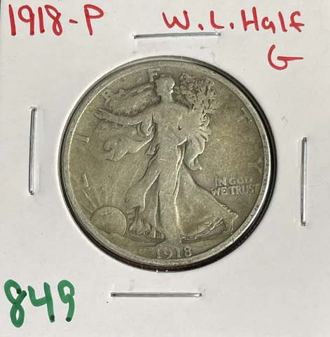 1918 P Walking Liberty Half Dollar Good 50c 90% Silver Cover