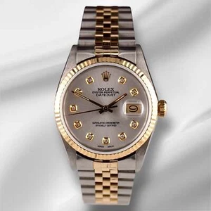 Rolex Datejust 36mm Yellow Gold Fluted Silver Diamond Dial Jubilee Watch - Picture 1 of 11