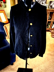 The Scotch House Womens Cashmere Cardigan Sweater Size 38 In Black Gold Buttons - Picture 1 of 4