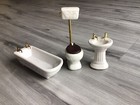 Vintage Puppenhaus Miniaturen Keramik Badewanne WC Sockel Spüle Badezimmer Set