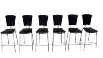 Chintaly Imports Modern Chrome/Steel Leather Counter Stools (Set of 6) Blk/Silvr - Image 1 of 4