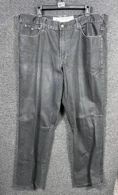 Jeans Akoo jeans desbotado lavagem escura crocante perna reta folgada tamanho 40 preto - Imagem 1 de 4