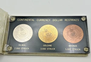 1776 Continental Currency Dollar Restrikes Struck Silver Goldine & Bronze Scarce - Picture 1 of 10