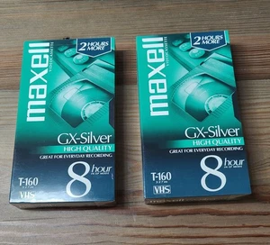 Maxell 8 Hour T-160 VHS GX Silver Blank Video Cassette Tapes 2 New Sealed Tapes - Bild 1 von 3