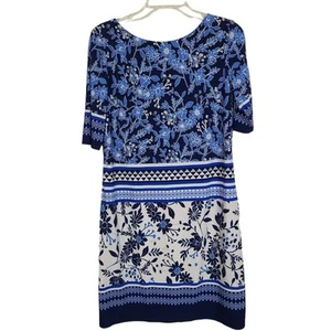 Eliza J Dress 6 Ocean Blue Floral Beachy  Stretch Oceanic Bohemian Girly Travel - Picture 1 of 13