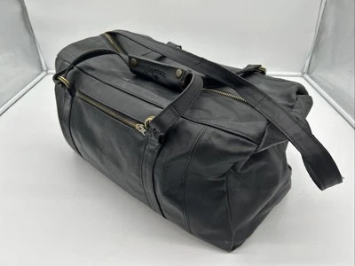 骆驼香烟复古黑色皮革周末行李袋可调节肩带 — 第 1/4 张图片