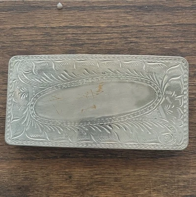 RARE Vintage Belt Buckle Extra Large Western Wear Nickel Silver 1970s Cowboy - Image 1 of 4