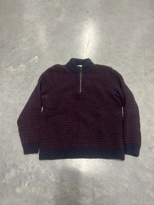 Vintage LL Bean Birdseye Sweater Red Navy Blue 100% Wool Made In Norway Size XL - Image 1 of 4