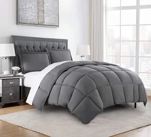 3-Piece All Season Queen Comforter Set Gray, Soft Quilted Down Alernative Duv... - Picture 1 of 8