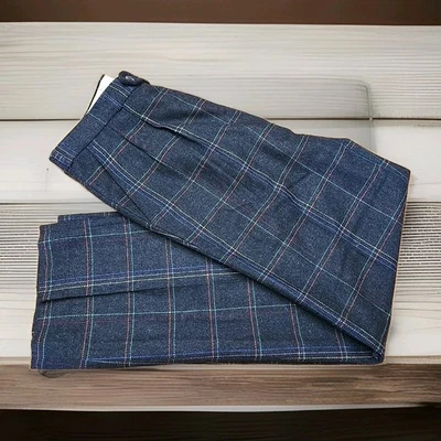 Architect Vintage Wool Blend Dress Pants Mens Size 33.5x32 Gray Plaid Pleated R3 - Image 1 of 4