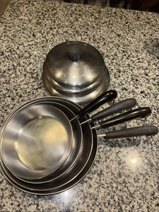Vintage Revere Ware 1801 Kupferboden 7 Stück Pfanne Set 3 Deckel, 7” 8” 9” 10” - Bild 1 von 10