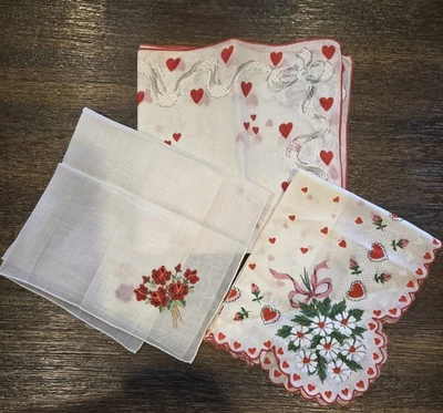 3 Vintage Valentine Theme Hankies - Image 1 of 4