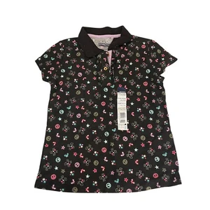 Basic Editions Shirt Girl's Medium Punk Skull Peace Short Sleeve Printed Top NWT - Picture 1 of 8