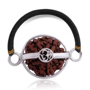Aum Panchrudra 18 to 23mm Rudraksha in Silver Om Design om namah Shivay Bracelet - Picture 1 of 1